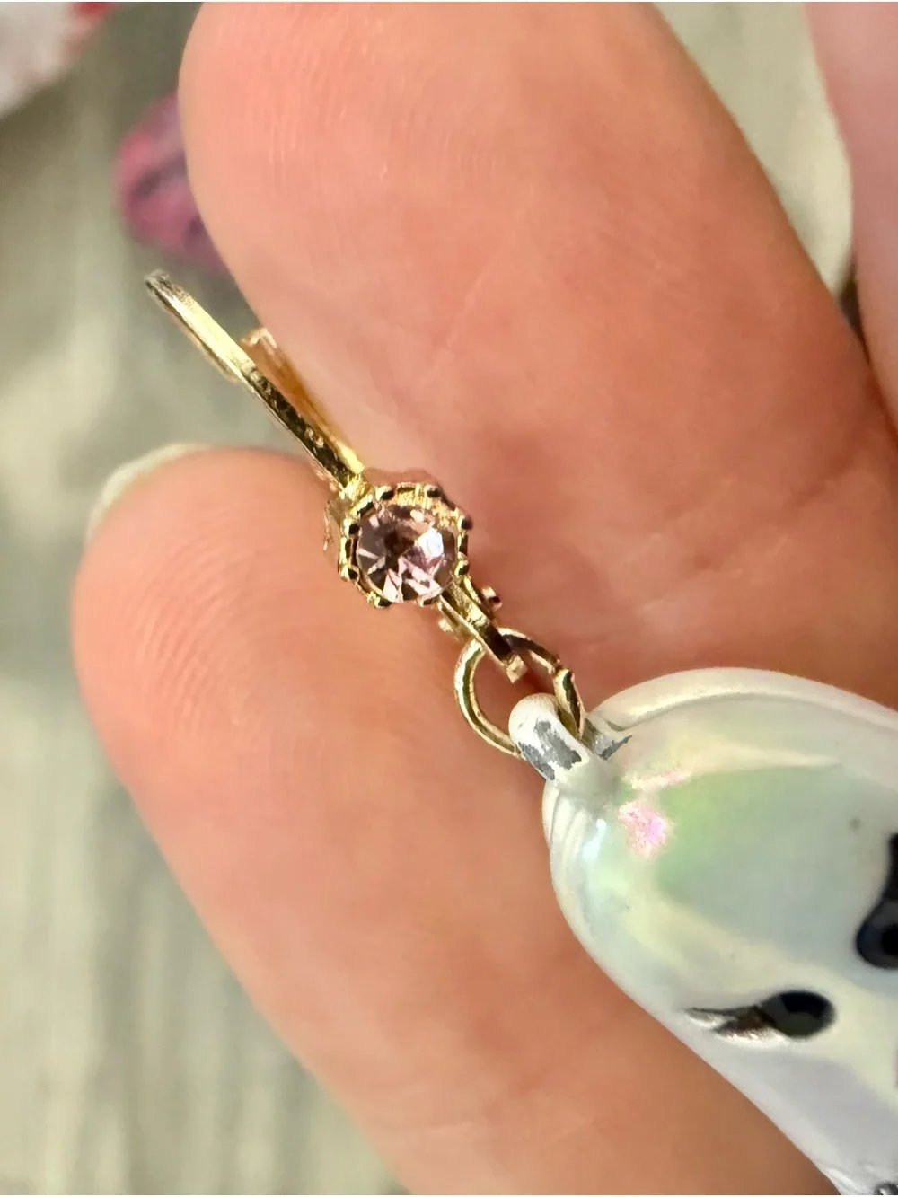 Betsey Johnson Pink & White Ghost Leg Drop Earrings with Crystal Accents